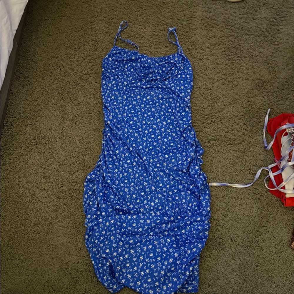 Blue Floral Spaghetti Strap Dress